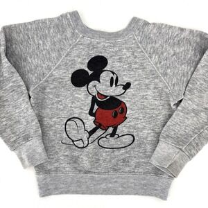 Vintage 70s Crewneck Sweatshirt Mickey Mouse Disney Kids Youth S/M Gray‎